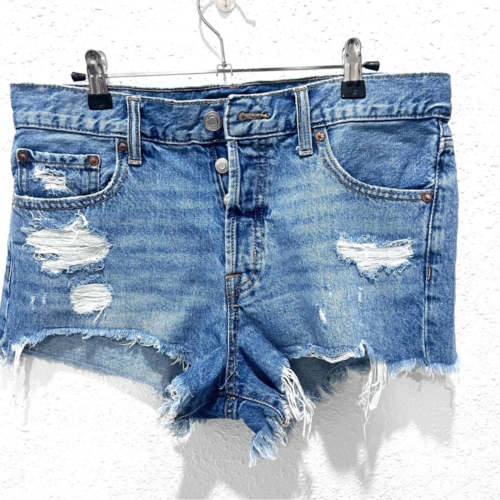 Aeropostale BOYFRIEND Blue Distressed Jean‎ Shorts 6R